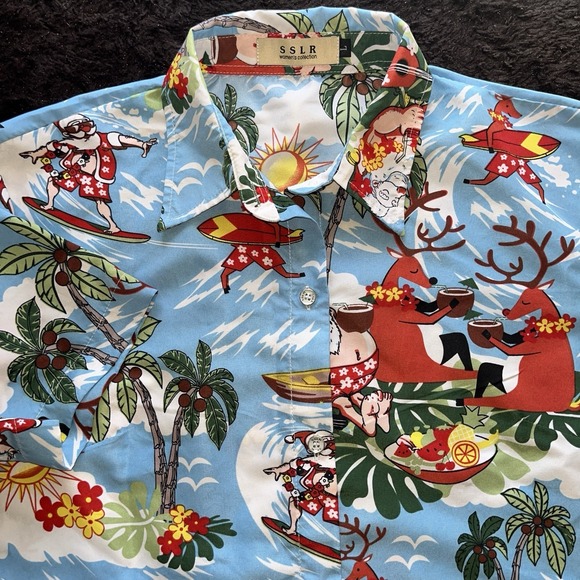 Other - Santa Claus Hawaiian Tropical Short Sleeve‎ Shirt by SSLR Womens L